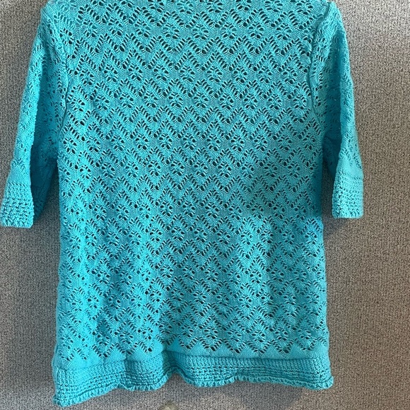 Blue Open-Front Cardigan with Textured Knit‎ Pattern - Picture 4 of 4